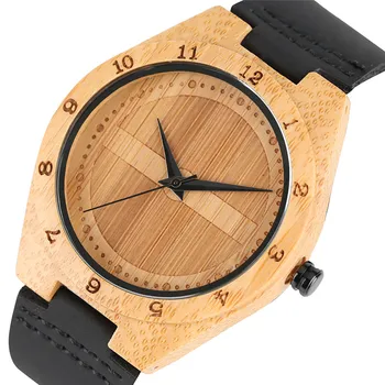 

New Arrival Creative Handmade Wooden Watch Nature Bamboo Quartz Genuine Leather Band Strap Wrist Watch Men Gift relogio masculin