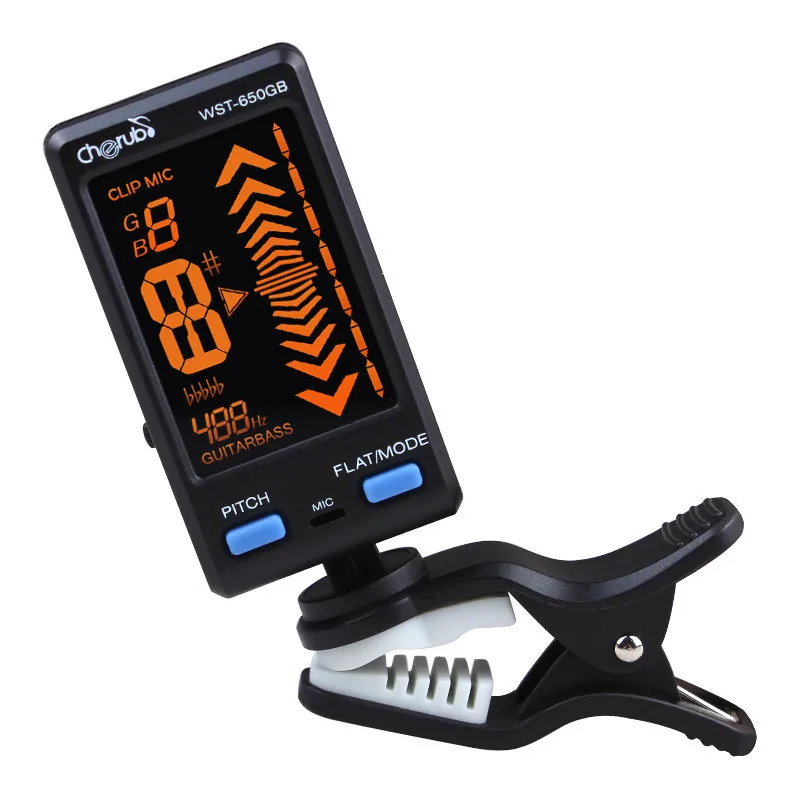 Cherub WST-650GB Профессиональный тюнер для гитары бас авто клип-на/микрофон режим звукоснимателя поддержка шаг/Плоская Регулировка ЖК-дисплей
