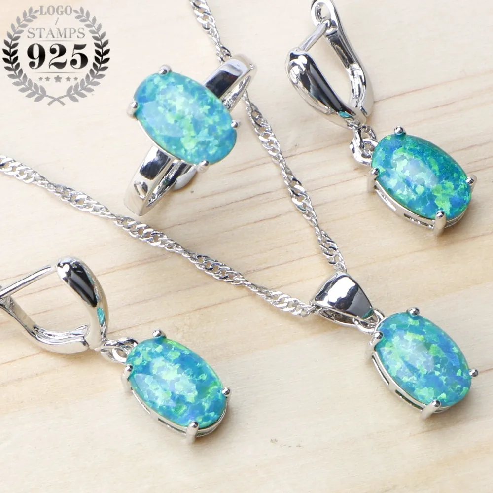 Ceny 925 Sterling srebrna biżuteria ślubna zestawy Australia jaj kolczyki z opalami dla kobiet biżuteria ślubna dla nowożeńców wisiorek naszyjnik zestaw pierścieni pudełko na prezent