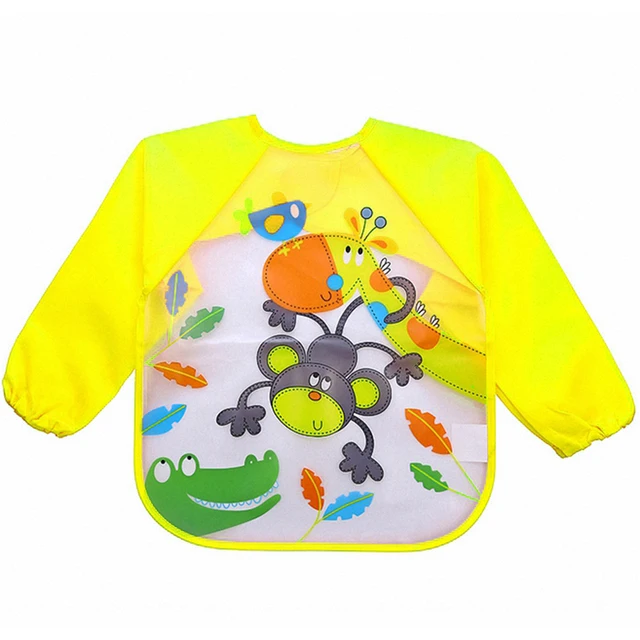 Waterproof Baby Feeding Bibs Long Sleeve Burp Cloths Toddler Boys Girls Smock Bibs Apron Eating Protector Cartoon Painting D45