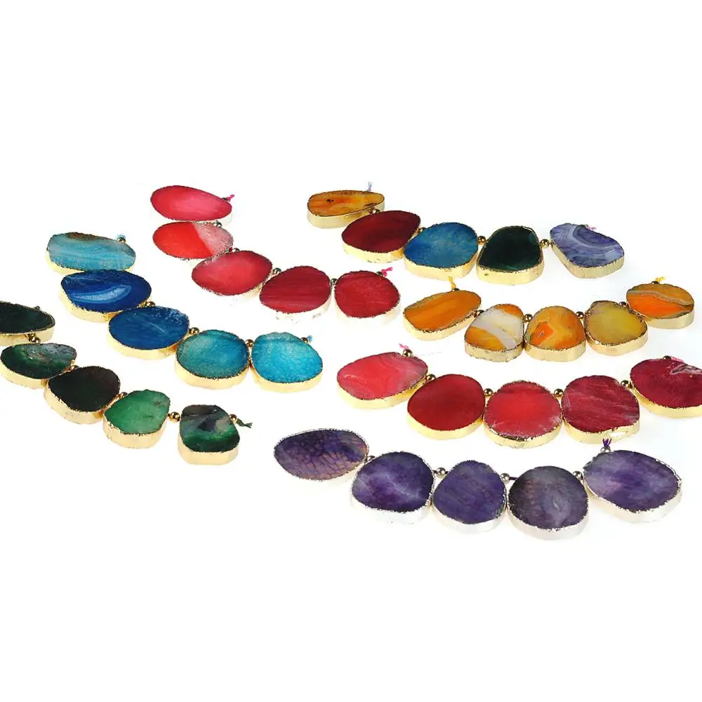 

Natural Many Colors Cracked Dragon Agates Slice Slab Gem Stone Gold Edged Loose Strand Nugget Beads for DIY Jewelry Makinge