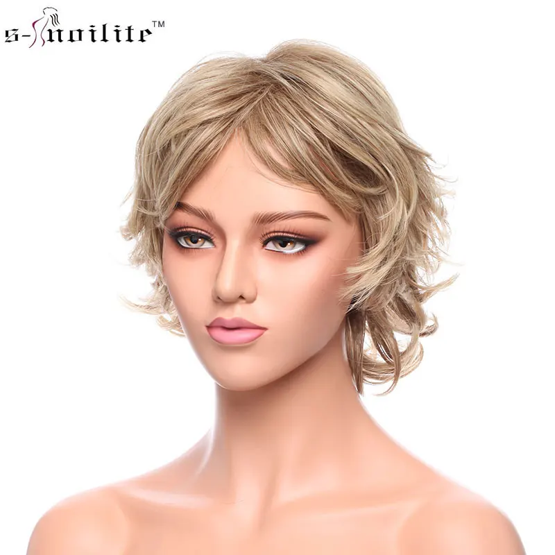 Snoilite Women S Wig Short Wavy Layered Hair Synthetic Full Wigs