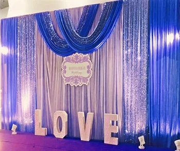 

3Mx6 m ice silk 60D wedding stage backdrop decoration wedding curtain with sequin swags for wedding pary decoratiions