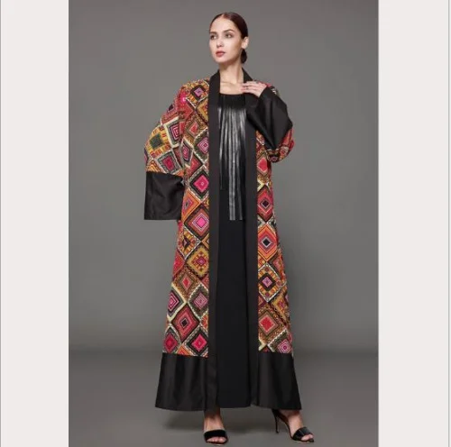Мусульманское Платье макси с принтом Абая кардиган-кимоно длинные халаты свободная Стильная туника Musulmane Дубай Ближний Восток Исламская одежда - Цвет: AS PHOTO SHOWS