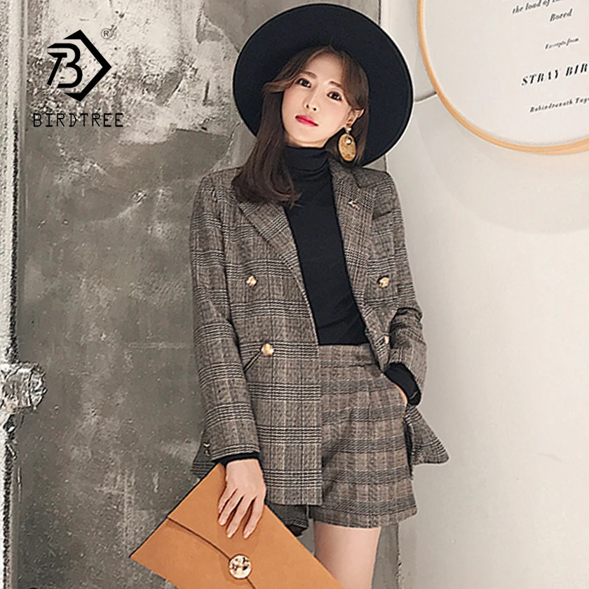 Nueva Llegada De Mujer De Tela Escocesa De Doble Botonadura Blazer