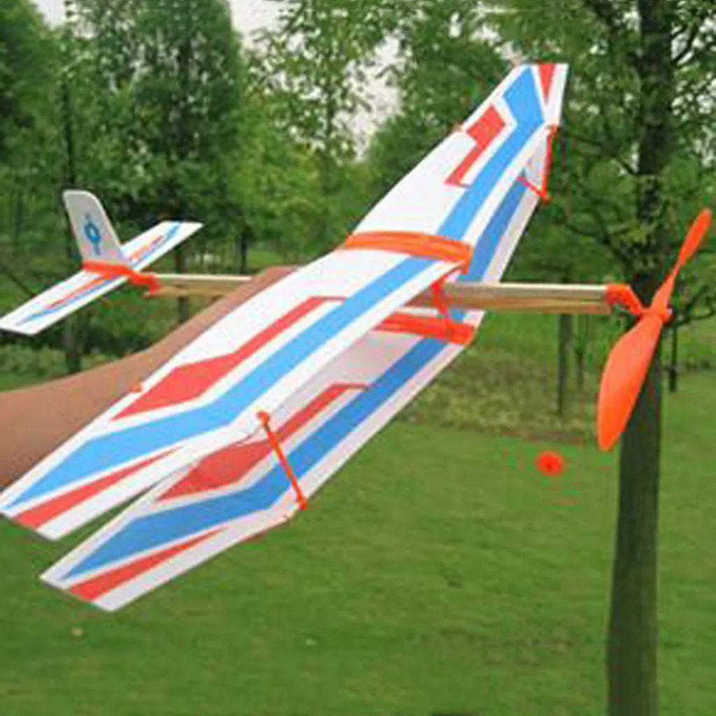 DIY Assembly Aircraft Aviation Model Planes Powered By Rubber Band Children Kids Outdoor Toy White & Blue