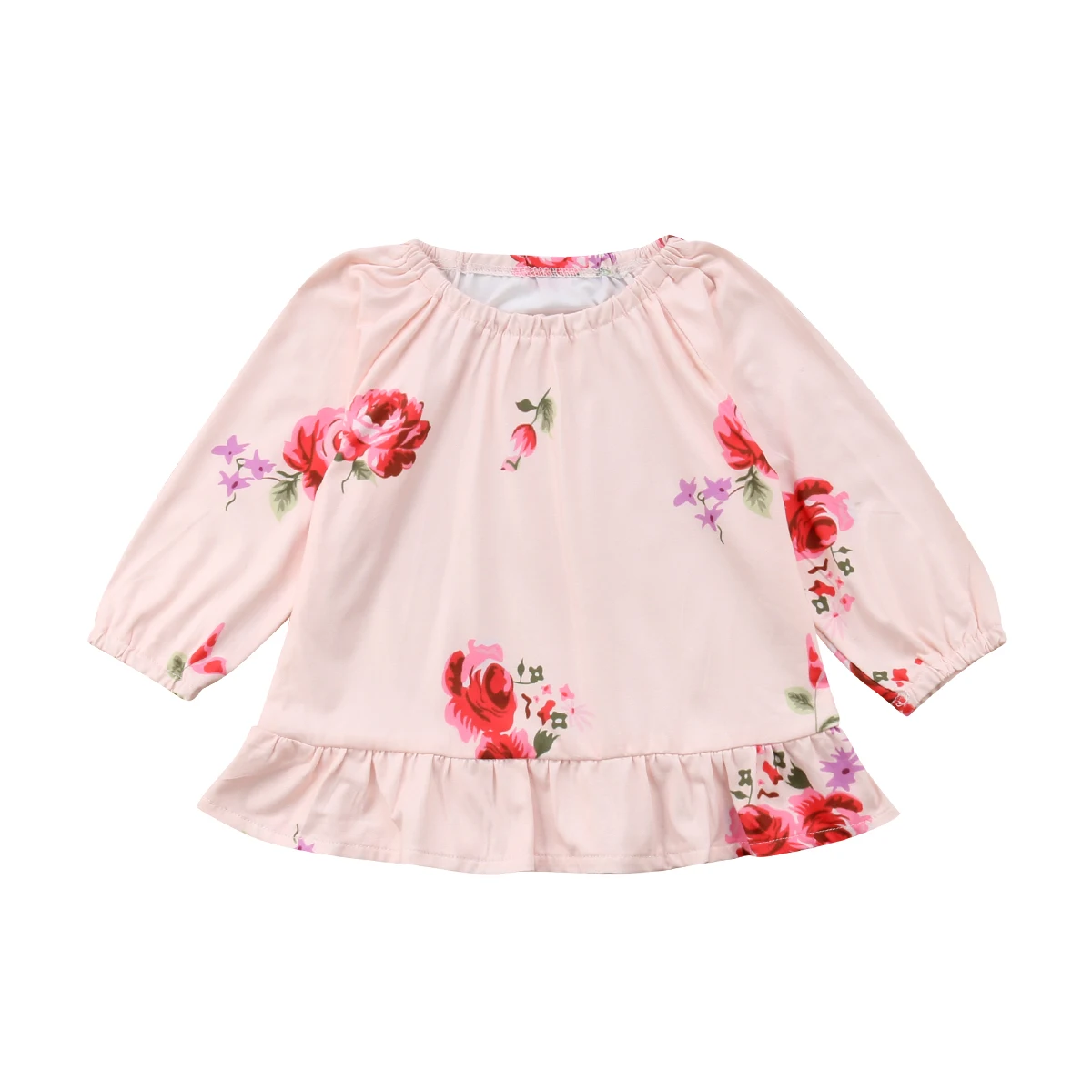 Топы для новорожденных девочек; блузка с цветочным принтом; сезон осень; топ с длинными рукавами; розовый топ с круглым вырезом - Цвет: Розовый