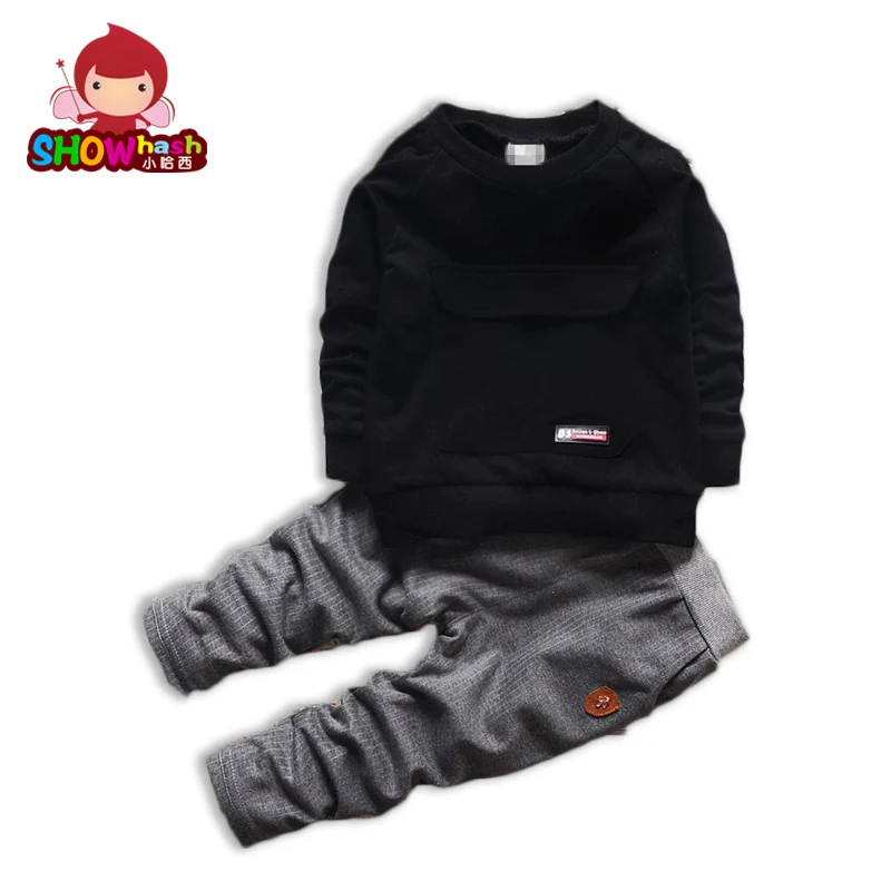 

SHOWHASH 2017 Spring Autumn New Boys Suit Round Neck Big Pocket Long Sleeved Cotton Two Pieces Set Warm Wear for Boys XA901