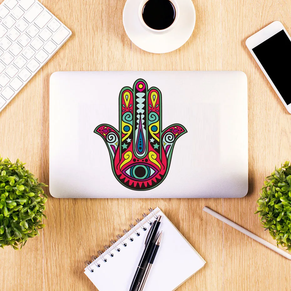 

Hamsa Hand Eye Vinyl Laptop Stickers Indian Buddha Yoga Fatima OM Mandala Wall Decals Waterproof Mural For Computer Home Decor