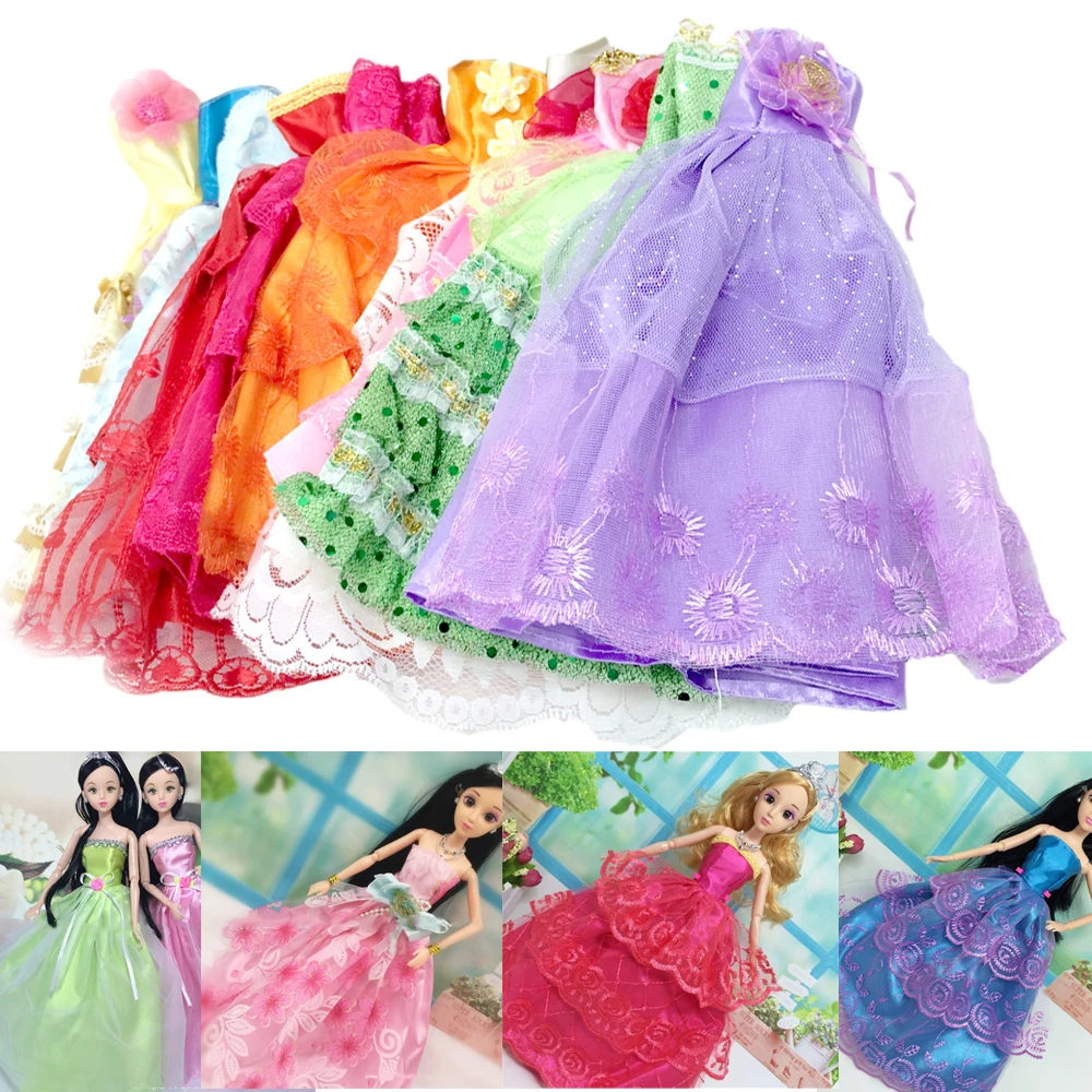 

Besegad 5pcs Doll Lace Embroidery Silk Satin Long Tail Princess Evening Dresses Wedding Dress Clothes Accessories for Barbie Toy