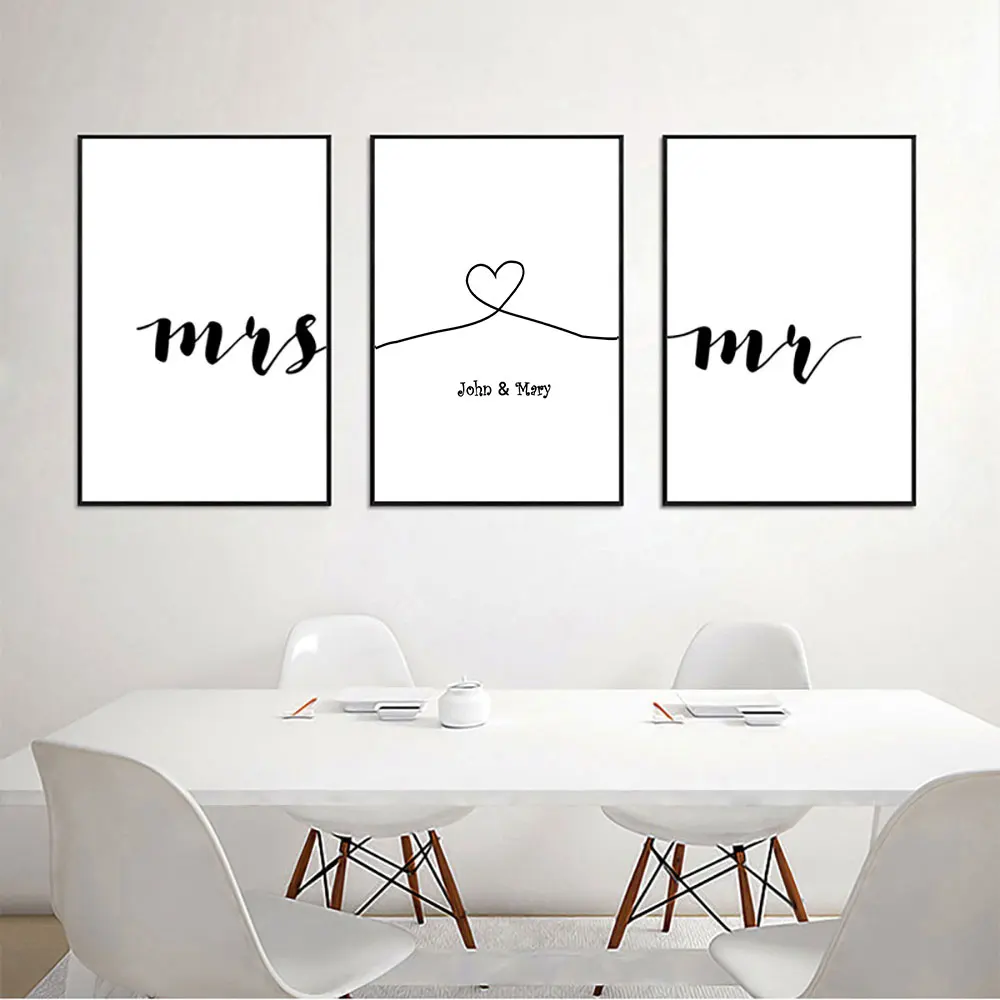 

Custom Anniversary Date Posters and Prints Quadro Love Quote Mrs.& Mr. Wall Art Decor for Home Black Metal Frame
