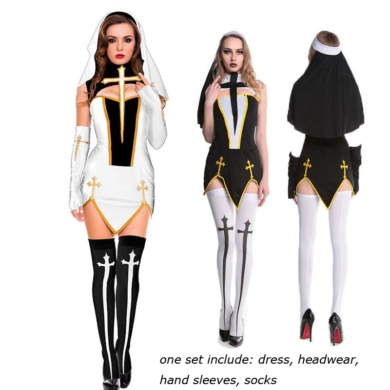 New Music Legs Bad Habit Nun Costume Halloween Cosplay With Headress ...