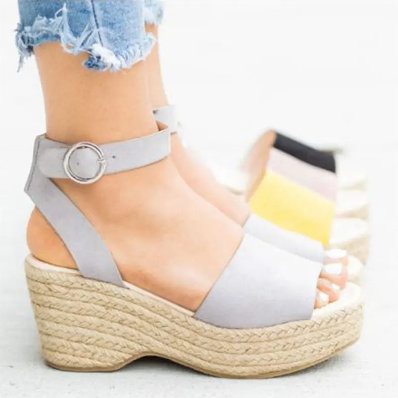 

Faux Suede Women Wedge Sandals Plus Size 35-43 Gladiator Platform Buckle Strap Wedges Peep Toe High Heels Drop shipping XWZ6051