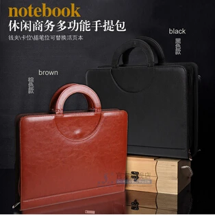

a4 zipper leather business office manager document bag file folder portfolio conference agreement briefcase with handle W017