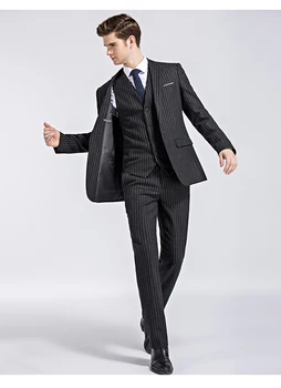 

Newest Design 3 Pieces Slim Fit Formal Business Dress Classic Striped Double Breasted Suits Tuxedo Grooms Wedding Suits For Men