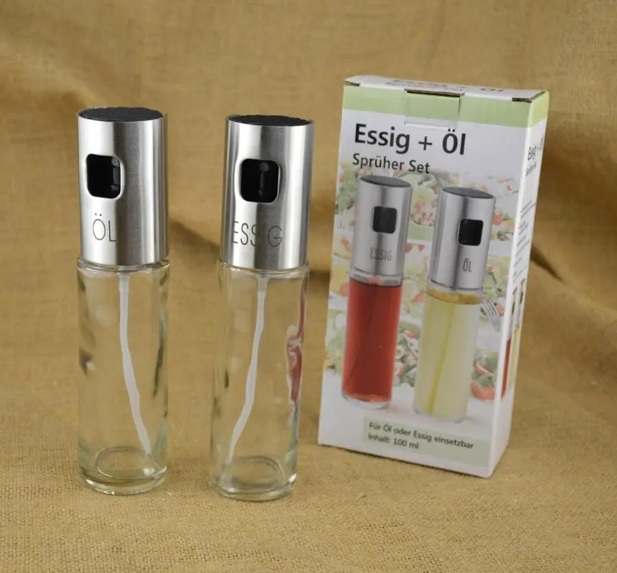 High Quality 304 Stainless Steel And Glass Oil Spray+Vinegar Bottles Sushi Salad Cake Baking Fried Dishes Cooking Tools