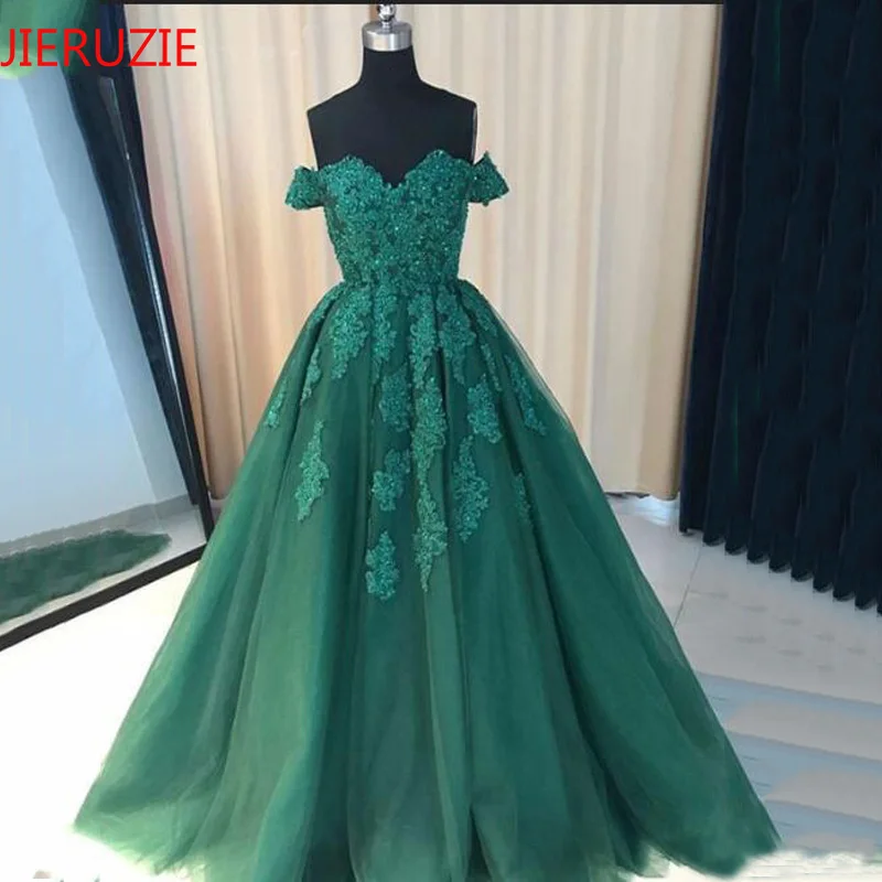 JIERUIZE темно-зеленое кружевное бальное платье с аппликацией, свадебные платья, недорогие свадебные платья с открытыми плечами abendkleider
