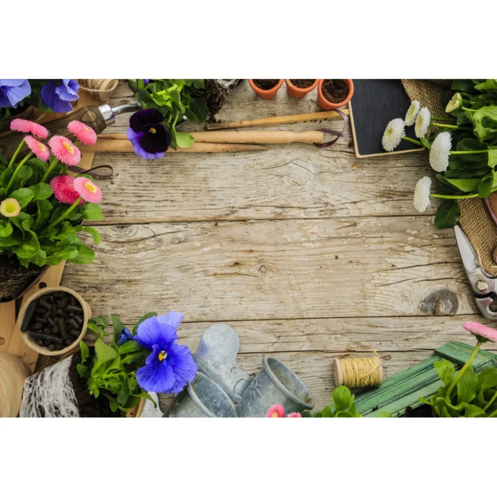

Laeacco Flowers Circle Wooden Boards Wall Baby Children Natural Scene Photography Background Photographic Photo Backdrops Studio