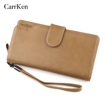 

CarrKen Card Leather Wallet Men Long Design Quality Passport Cover Fashion Casual Mens Purse Zipper Multi-Function Coin Purse