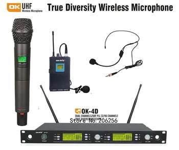 

OKMIC OK-4D/2H 1B dual professional UHF/PLL 32/96 true diversity wireless microphone system handheld mic Lavalier Headset Mic