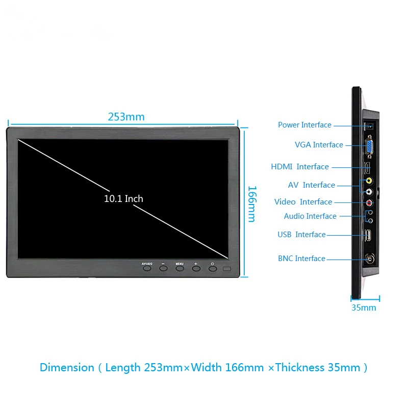 10 1 дюймовый монитор с портом ПК 1280x800 IPS ЖК HDMI VGA AV для камеры видеонаблюдения