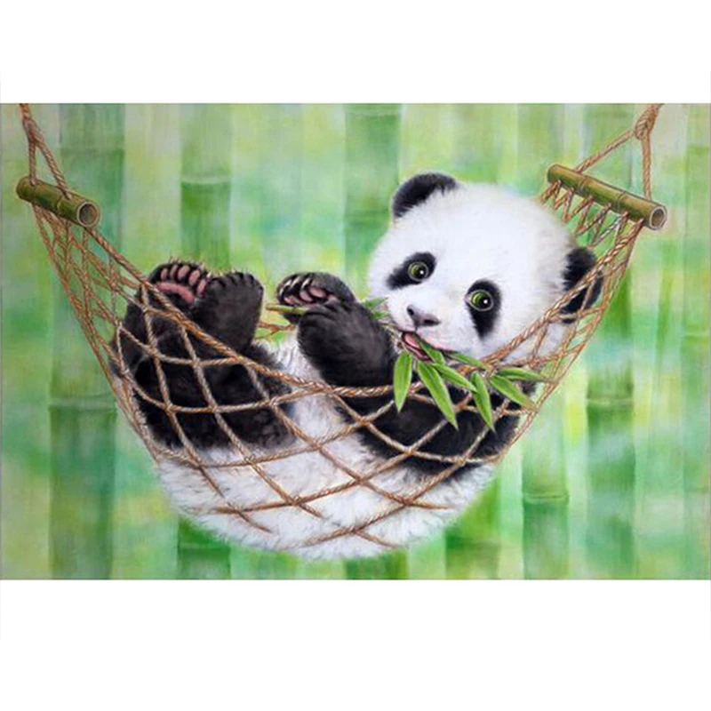 

DIY Digital Painting By Numbers panda swing oil painting mural Kits Coloring Wall Art Picture Gift frameless
