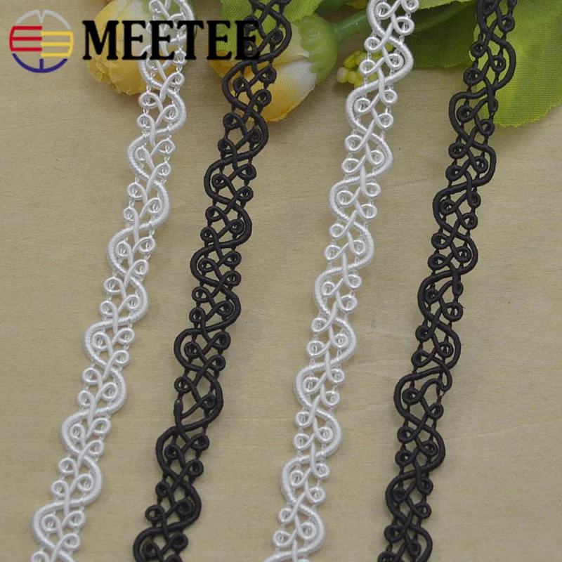 

Meetee 10Meters 1cm Embroidered Polyester Lace Trim Ribbon Clothes Decoration DIY Patch Wedding Crafts Curve Lace AP509