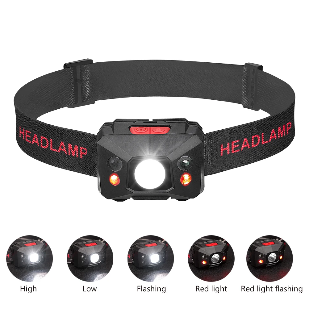 

Portable LED Headlamp USB Charging Headlight 5 Modes Built-in Battery Motion Sensor Head Lamp Torch Lantern for Outdoor Camping
