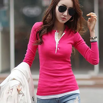 

Autumn Long Sleeve Cotton Slim Ladies Tops Blouse Sweater for Women Ladiesd 5 Colors