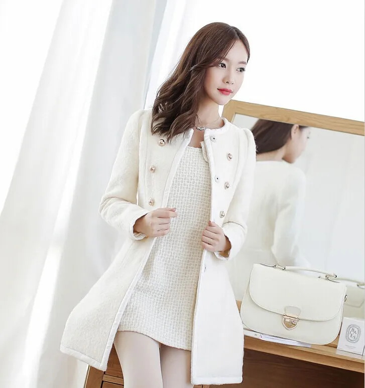 Patchwork Women Woolen Coat Slim Women's Jacket Fur Collar Cashmere Coat and Jacket