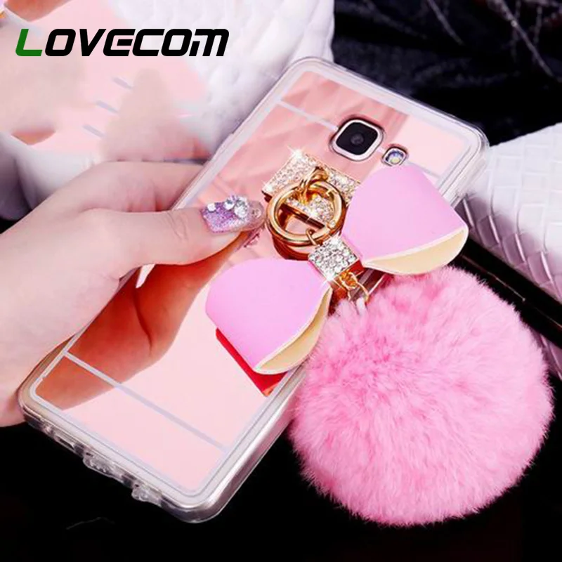 

LOVECOM For Samsung J2 Prime J3 J5 J7 2015 2016 2017 Eurasian Version DIY Fur Ball Bowknot Crystal Soft TPU Mirror Phone Cases