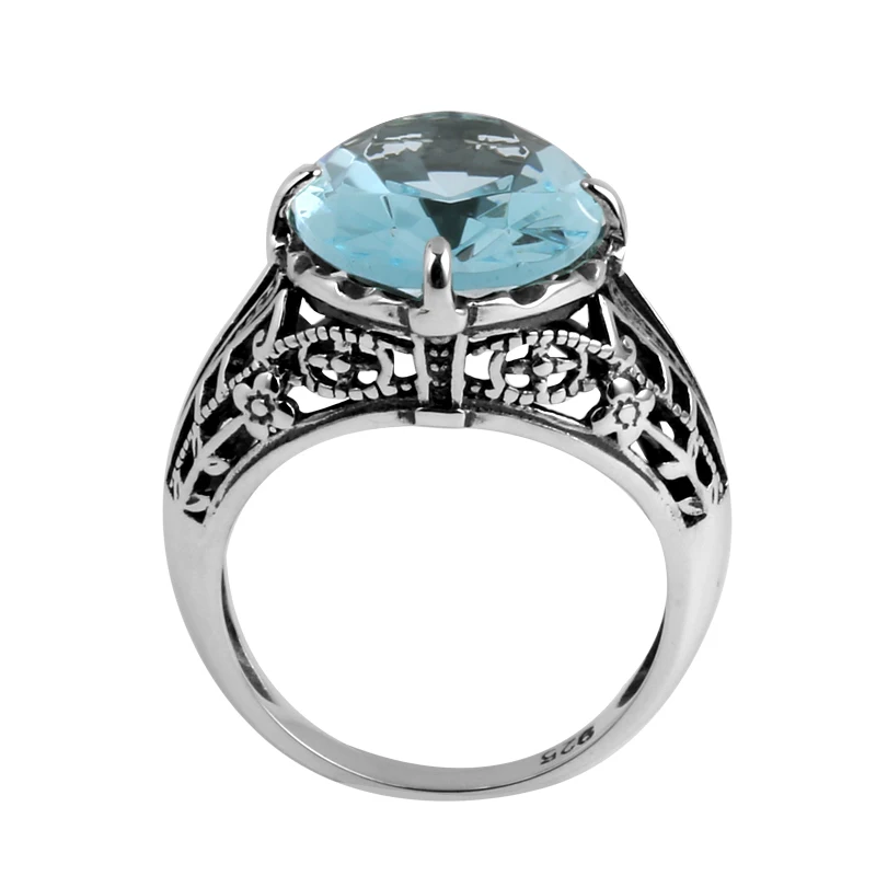 Szjinao Factory Sales Fashion SilverAntique Jewelry Wholesale Cocktail Ring Vintage Rhinestone Women 925 Sterling Silver Ring