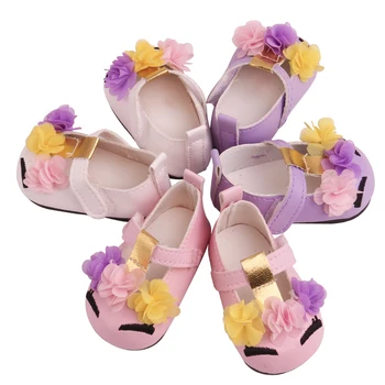 

New Style Doll Shoes Fit 18 inch Born Doll Yellow Pink Purple Flower New Baby Accessories For Baby Birthday Gift