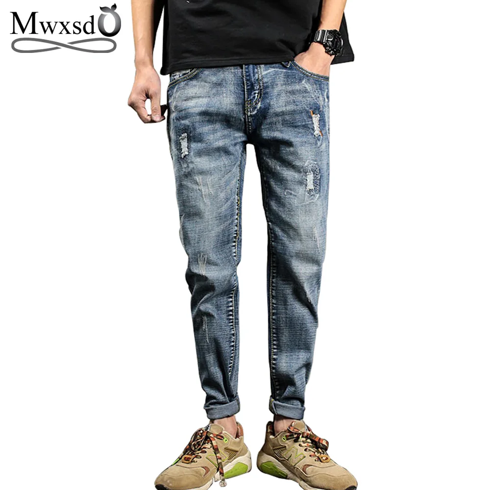 Mwxsd Brand Men's Jeans Moto Biker Jeans Cotton Slim Fit Denim Pants