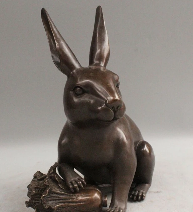 

R0717 Details about 10.5" Chinese Fengshui Bronze Fu Wealth Zodiac Rabbit Cabbage Statue Sculpture B0403