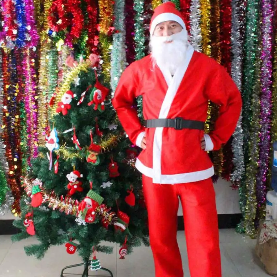 Новинка размера плюс, костюм для взрослых, костюм Санта Клауса, рождественские костюмы для мужчин, пальто, штаны, пояс с бородой, шапка, Рождественский комплект# NY8550