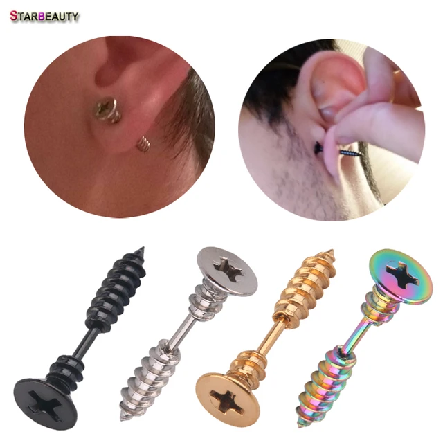 1pc Black Surgical Steel Stud Earrings Women Men 18g Fake Ear Plugs 1pc Black Surgical Steel Stud Earrings Women Men 18g Fake Ear Plugs Flesh Tunnel Gauges Tapers