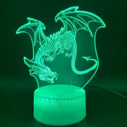 Новинка огни Дракон украшения для офиса дома свет детский подарок дети спальня динозавр птерозавры 3D иллюзия светодиодный ночник лампа