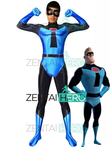 Printed Blue Mr. Incredible Cosplay Costume Zentai Classic Lycra The Incred...