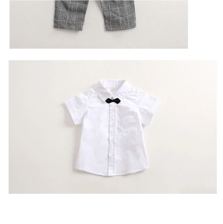 Flower boys dress Boy clothing sets Lattice short sleeve Short vest pant tie bow 4pcs suit birthday wedding children clothes set