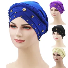 Шапка женская шапка зеленая оплетка индийский головной убор мусульманский эластичный тюрбан шапка после химиотерапии шапка полиэстер головной платок, шарф Hots 19July10 P30