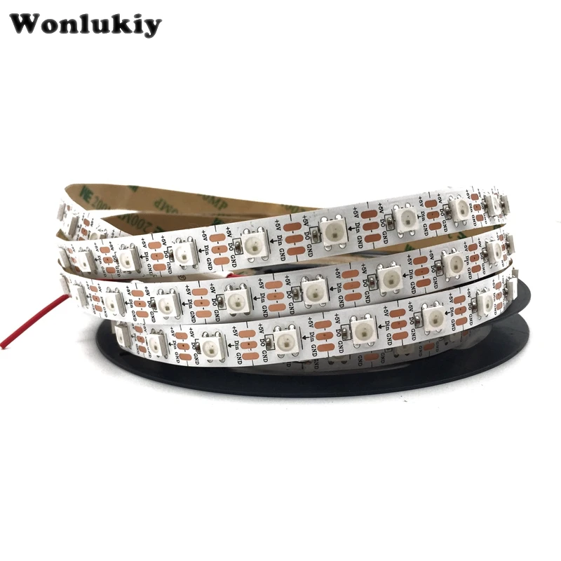 Wonlukiy WS2812B синхро-адаптер длиной 1 м/2 м/3 М/4 м/5 м 30/60/144 светодиодов/m Smart Led пикселей в полоску черный/белый печатных плат WS2812 IC IP30/IP65/IP67 SMD5050 цветная(RGB) DC5V