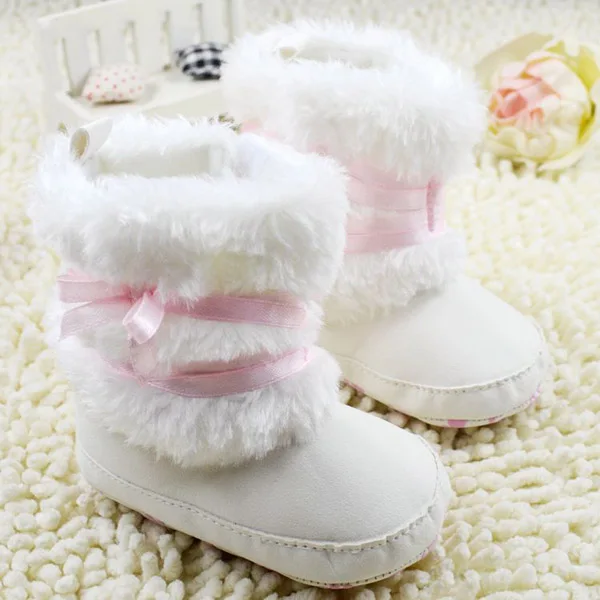 

Newborn Baby Girl Bowknot Fleece Snow Boots Booties White Princess Shoes