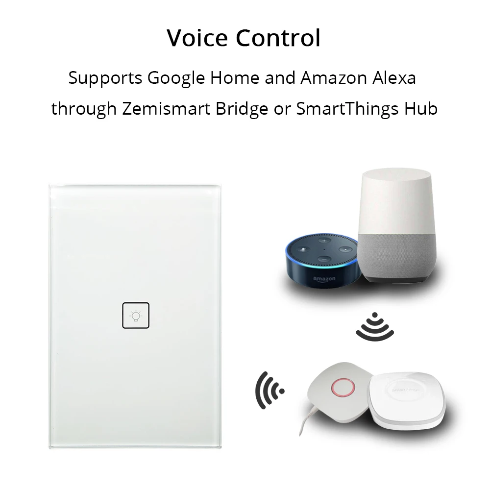 Настенный светильник ель Zigbee One Gang работает с Alexa Google Home через Zemismart Hub Smarthings Bridge APP
