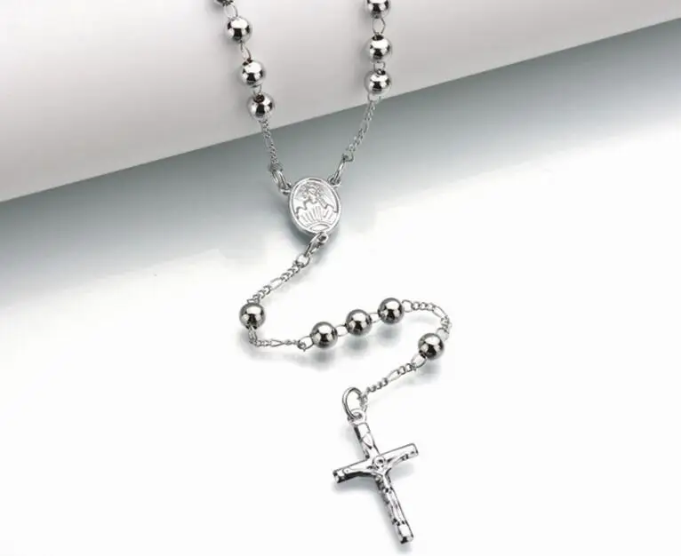 Новая мода золото серебро цвет кулон в форме Креста с Иисусом ожерелье из бусин, цепочка для женщин мужчин четки Девы Марии молитва Религиозные ювелирные изделия