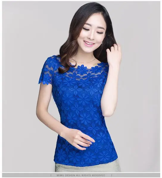 Летние Стильные женские блузы шифоновые рубашки женская одежда повседневная Блуза женская кружевная блузка сексуальные цветочные прозрачные блузки Топы - Цвет: Синий