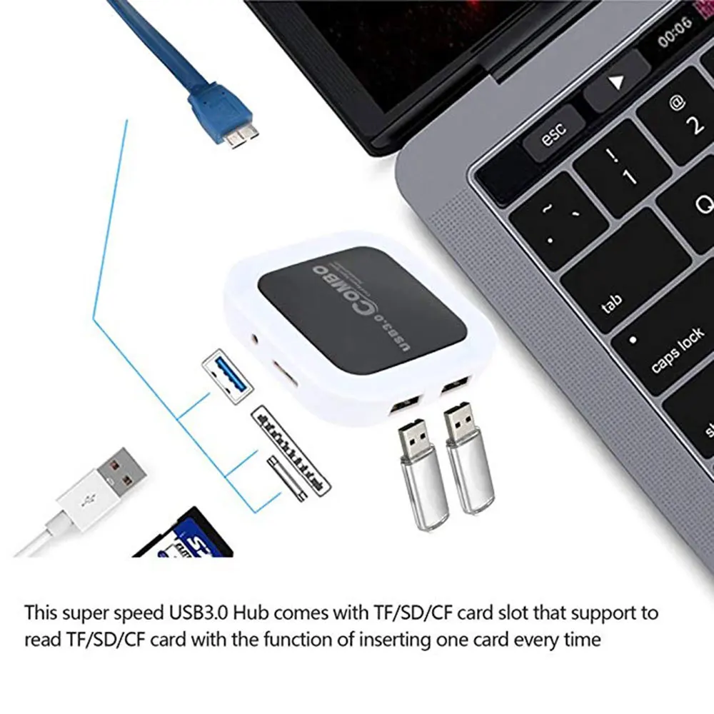 Super Speed 3.0 Card Reader for TF/SD/CF with 3 Port USB 3.0 HUB USB3.0 Cable for you no need any drive beautiful LED Indication Super Speed 3.0 Card Reader for TF/SD/CF with 3 Port USB 3.0 HUB USB3.0 Cable for you no need any drive beautiful LED Indication