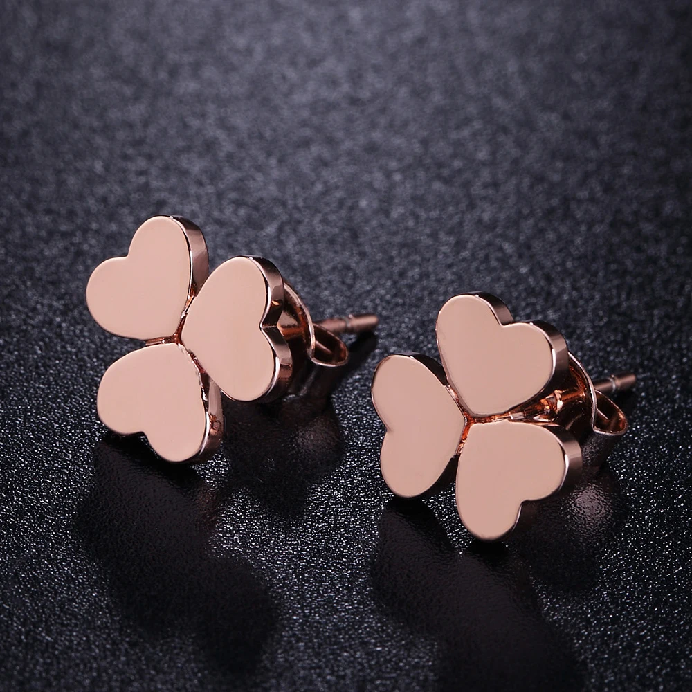 ZHOUYANG ZYE196 Classic Heart Leaf Rose Gold Color Simple Stud Earrings Fashion Jewelry For Girl Gift