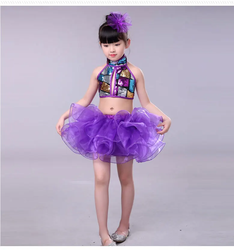 Детские джазовые танцевальные костюмы с блестками, Одежда для танцев, современный танцевальный костюм для девочек, Детский костюм для танцев