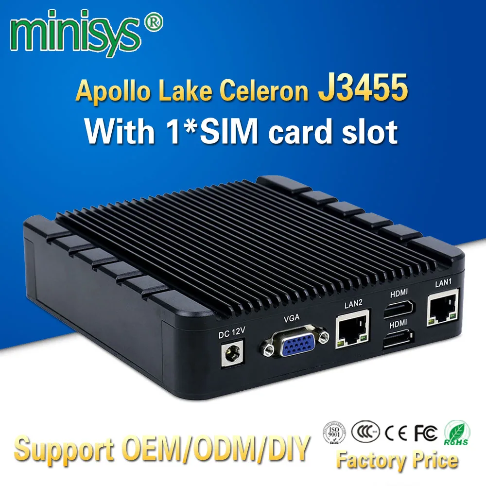 Minisys Onboard 32G eMMC mini itx computer Intel Apollo Lake J3455 CPU